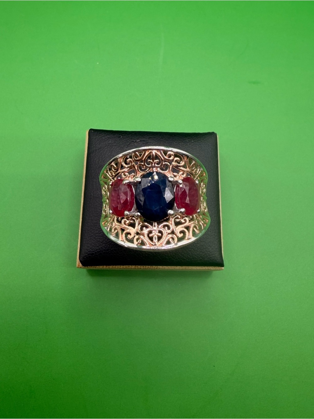 925 Sterling Silver Ruby & Sapphire Ring Size 9.